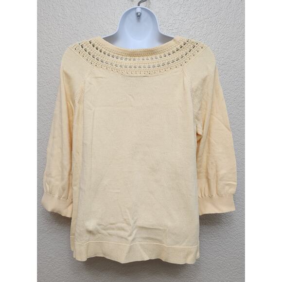 Brittany Black Yellow Crochet Round Neck Sweater Top Large Lightweight Soft - Picture 4 of 5